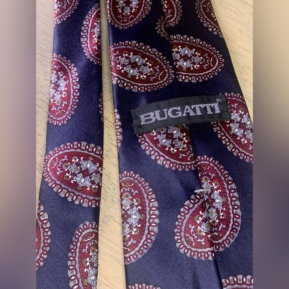 BUGATTI‎ Men's 100% Silk Necktie Designer blue/maroon Classic - Picture 2 of 5